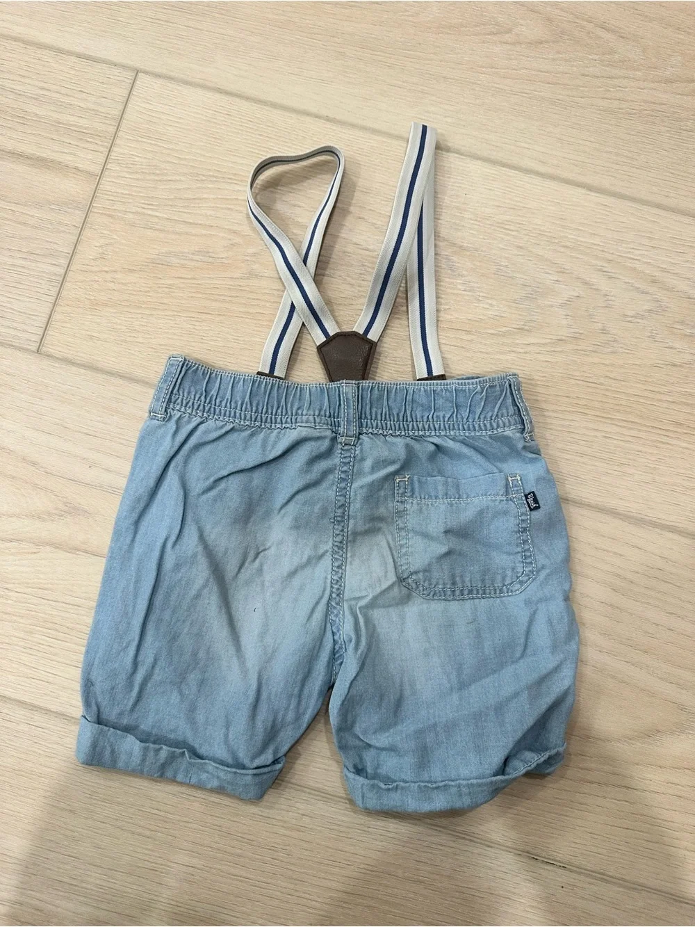 OshKosh B'gosh Light Blue Denim Shorts with Navy-Trim Suspenders